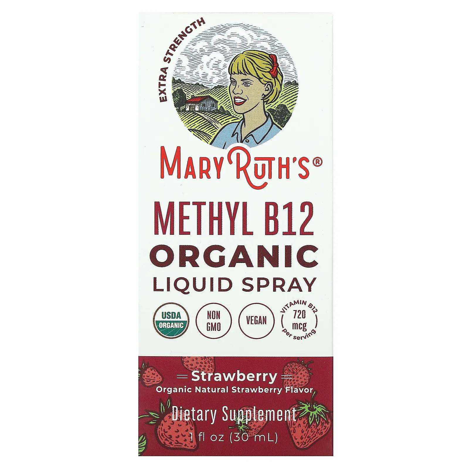 MaryRuth's Organic Methyl B12 Liquid Spray, Strawberry, 720 mcg, 1 fl oz (30 ml)
