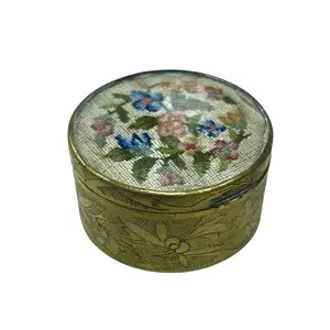 Brass Round Floral Trinket Box