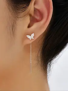 Women's Fashion Sparkling Zirconia Butterfly Pendant Earrings, Rhinestone Dangle Design, Elegant Jewelry for Women, Perfect Gift Idea