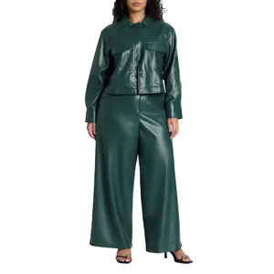 ELOQUII Women's Plus Size Petite Wide Leg Faux Leather Pant