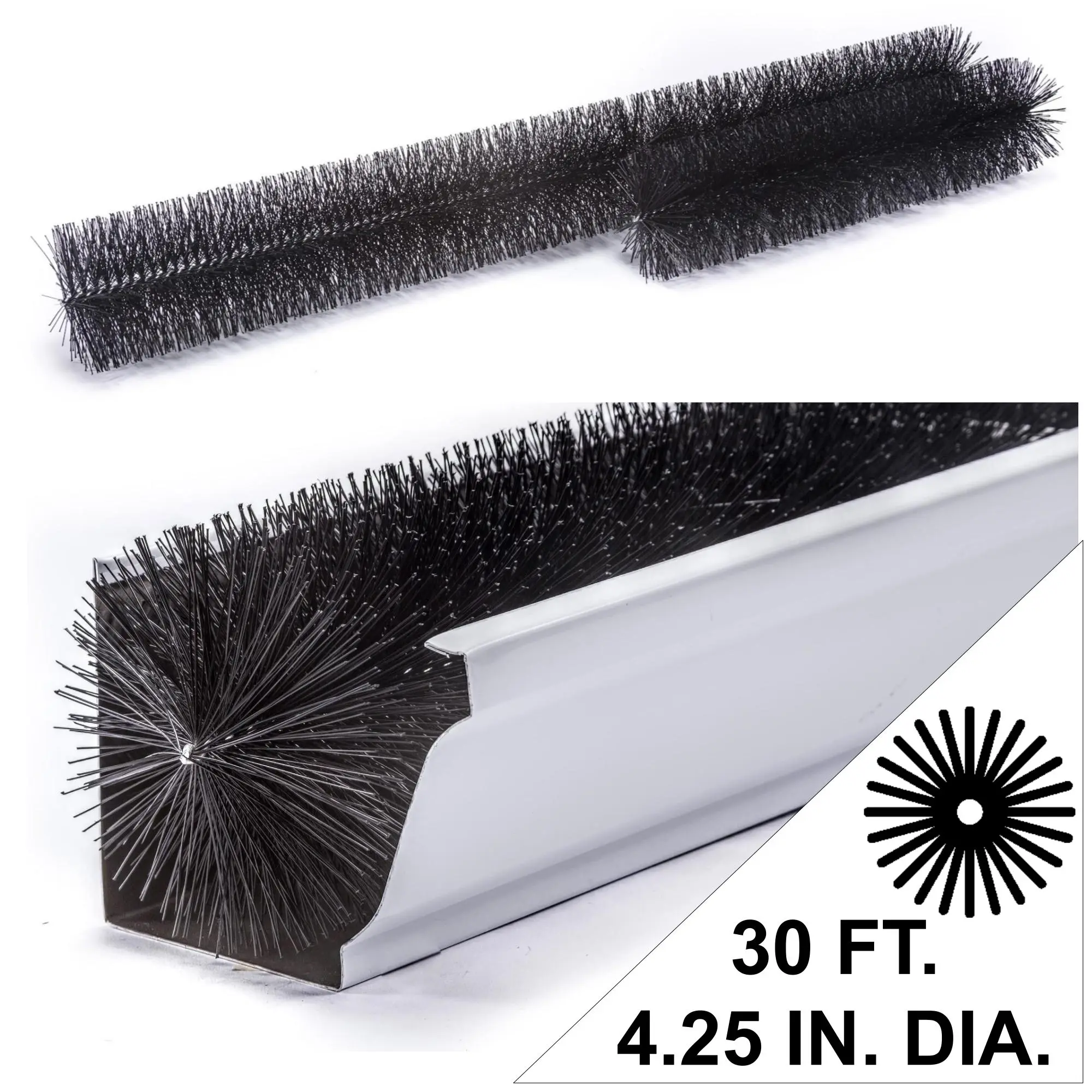 GutterBrush Simple Gutter Guards - 30 Ft. Pack For Standard 5 Inch Gutters - Keeps Gutters Flowing - Prevents Clogs - Reduces Cleaning - Easiest DIY Installation