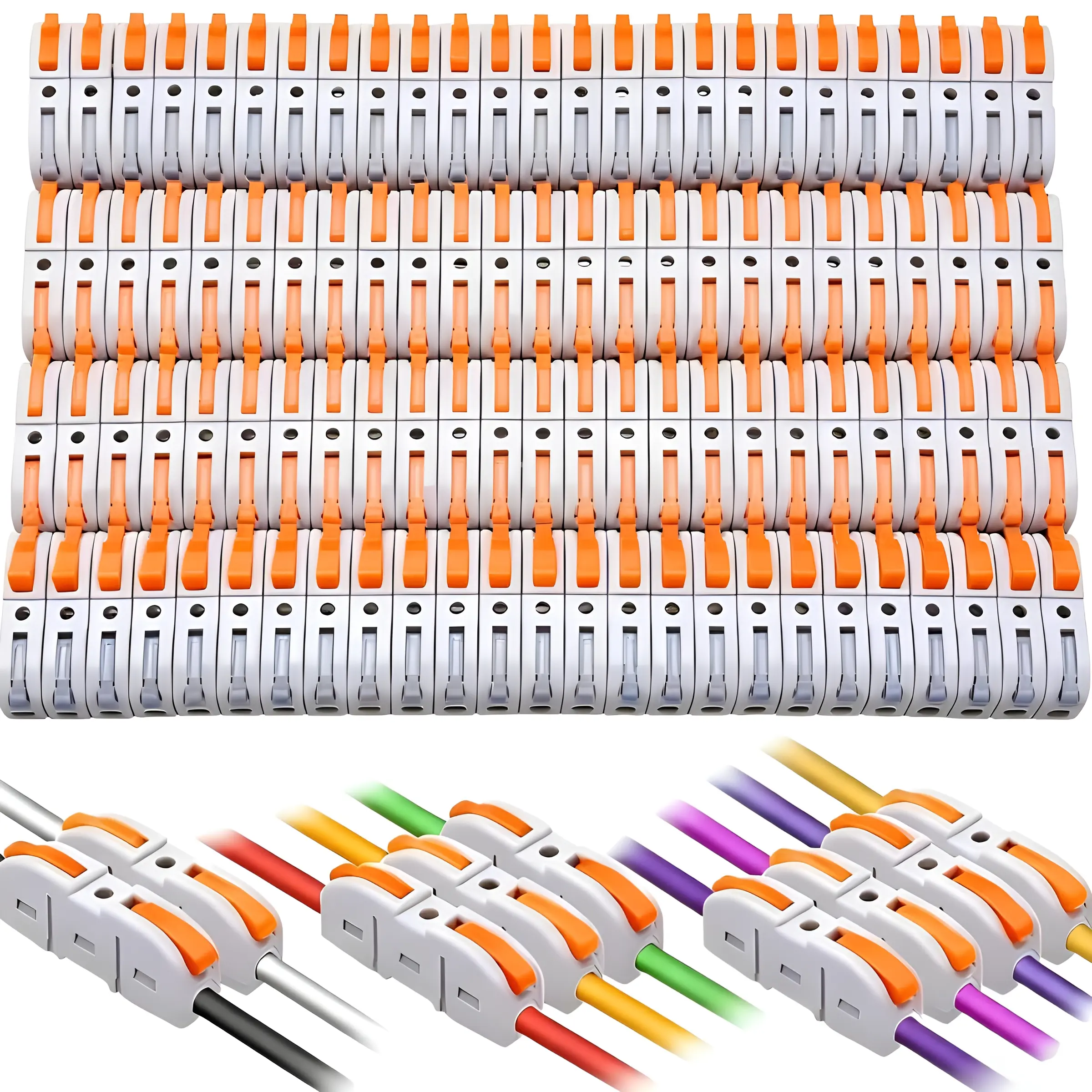 A Set of 100/50 Pcs 1 to 1 Electrical Lever Connectors 28-12AWG for Quick Wiring,Reusable Splicing Connectors,1 Conductor Soft And Hard Wire Universal Compact Splicing Wire Connectors,Fathersdaygift,Tools & Hardware Terminal Plug Kit