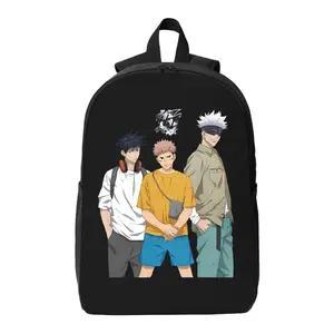 Jujutsu Kaisen Trio Backpack – Black Casual Bag with Megumi/Yuji/Gojo Print, Stylish Anime-Themed Backpack for Fans, Durable for School, Daily Use or Casual Outings
