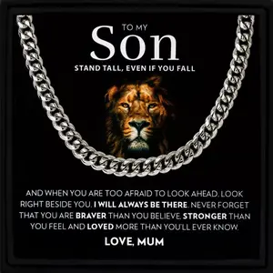 To My Son Cuban Link Chain Necklace for Men, Adjustable Length Gold Chain Cuban Link, Polished Stainless Steel Message Card Jewelry