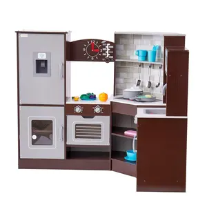 【Summervibes】VEVOR Kitchen Playset Kids Pretend Cooking Play Toy 24 Piece Accessories Brown