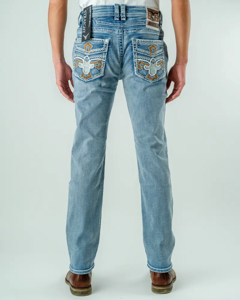 Western Bull Men's Straight-Cut Jeans Style A01 - Heavyweight Denim with Embroidered Pockets & Bold Stitching for Comfort & Durability