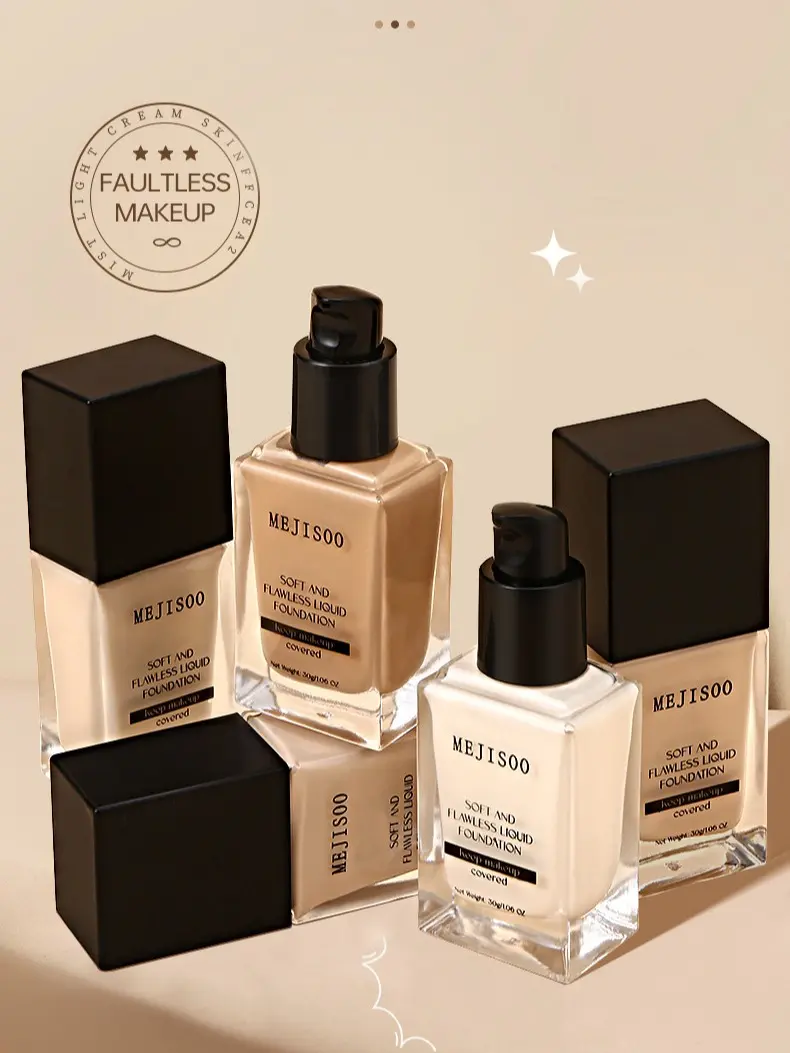 Beige Liquid Foundation for Face, Lightweight Buildable Medium Coverage, Smooth Natural Finish, Everyday Base Makeup, 1.06 oz