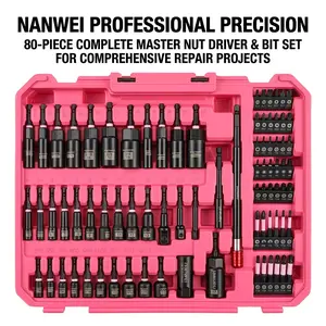 【DealsForYouDays】NANWEI Magnetic Impact Nut Driver Set, 80pcs, Metric & SAE with Socket Adapters, Bit Holder, Wing Nut Driver, Universal Sockets, Quick Release Extension, Power Bits toolbox Multifunctional Screwdriver Switchable Screwdriver Shape