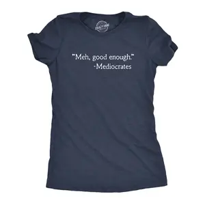 Womens Meh Good Enough Mediocrates T Shirt Funny Sarcastic World's Okayest Average Tee Funny Womens T Shirts Cute Vintage Fashion Casual Ladies T-Shirt Gift Sibling Tops for Women Funny Sarcastic Top Women's Navy
