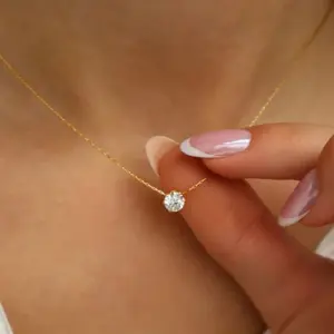 Dainty 18K Golden Plated Stainless Steel Cubic Accent Necklace | Water-Resistant Clavicle Chain for Women | Trendy Everyday Jewelry Gift