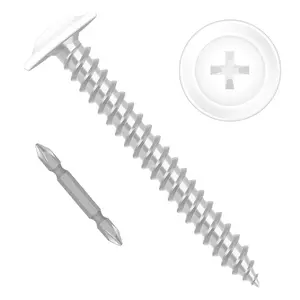 #8 x 1-1/2" Truss Head Fast Self Tapping Screws, Alloy Steel Wood Screws, White Head, Full Thread, Screwdriver Bit Included, 100 PCS