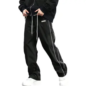 Men’s Track Pants, Straight Leg, Active Streetwear, Elastic Waist, Parachute Pants with Pockets
