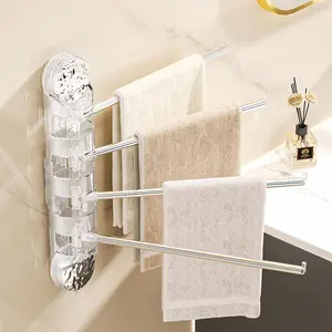 Suction Cup Design 4-Arm Rotatable Towel Rack, Wall Mounted Punch Free Towel Holder, Bathroom Towel Rack, Bathroom Accessories, Home Organizer