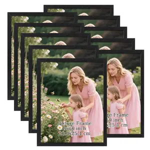 8x10 5×7  Picture Frame Set - 10/5 Pack, Textured Black Solid Wood,, Gallery Photo Frame, Table or Wall Display