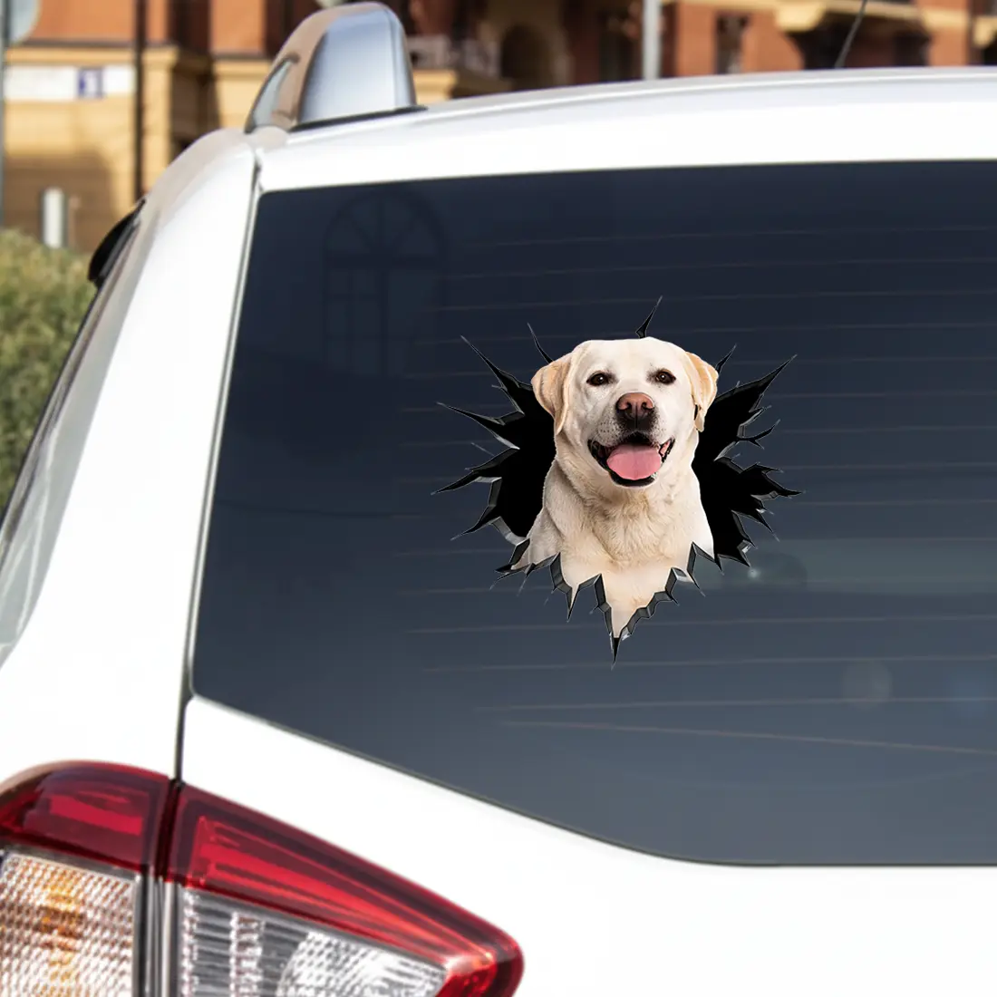 Labrador Retriever Car Decal - 3D Realistic Animal Sticker, Dog Lover Gifts Idea, Broken Glass Vinyl Waterproof Bumper Stickers for Car, Truck, Wall & Window