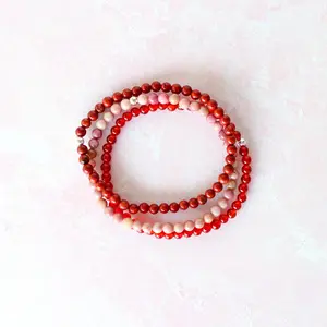 High Energy | Natural Crystal Bracelet Set | Rhodonite, Carnelian & Red Jasper | Dainty