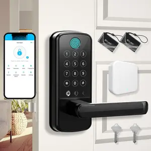 Door Lock with WiFi Gateway, Keyless Entry Door Lock with Handle -  Locks for Front Door with Keypad - Fingerprint Locks with App Control - Auto Lock