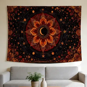 Celestial Moon Mandala Tapestry Cosmic Floral Mystical Bohemian Style Wall Hanging Suitable for Home Decor Valentine's Day Easter St.Patrick's Day Halloween Christmas and Other Festival Decorations.