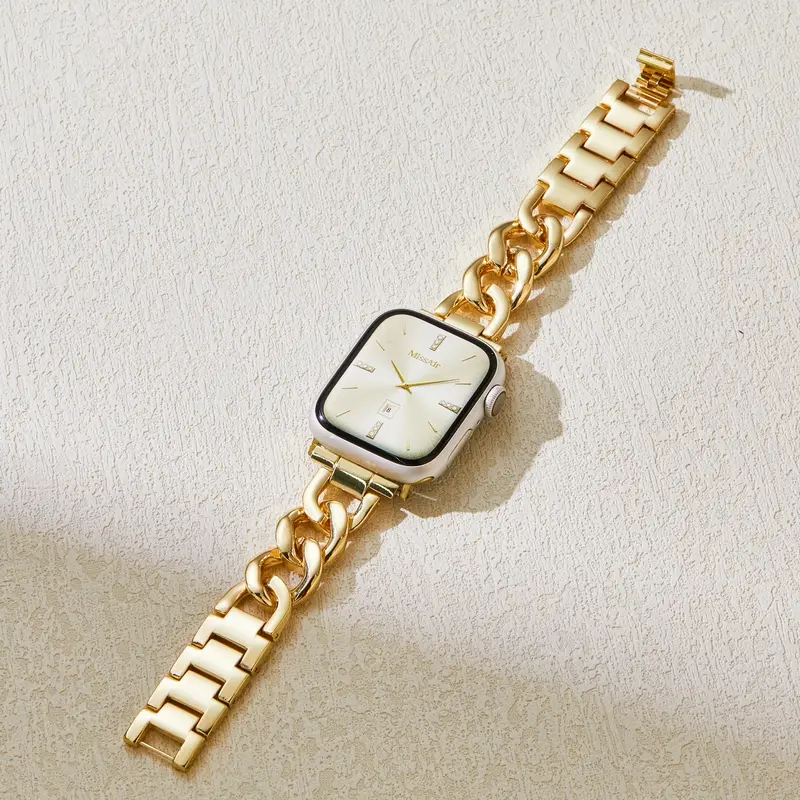 MISSAIR 14K Gold-Plated Chain Link Bracelet Band for Women, Adjustable Jewelry-Style Strap Compatible with Apple Watch Series 1–12, SE & Ultra, 38mm–49mm