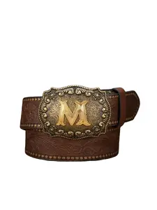 Vintage Pu Leather Durable Belts with Metal Buckle, Men's Western Bohemian Raised Letter Design, Stylish Casual Accessory for Everyday Wear