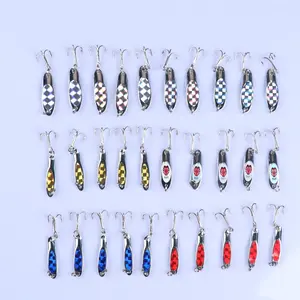 30pcs Fishing Lures Spoons Fishing Metal Saltwater Treble Trout Lures Hard Metal Spinner Baits 5 Sizes Casting Spoon