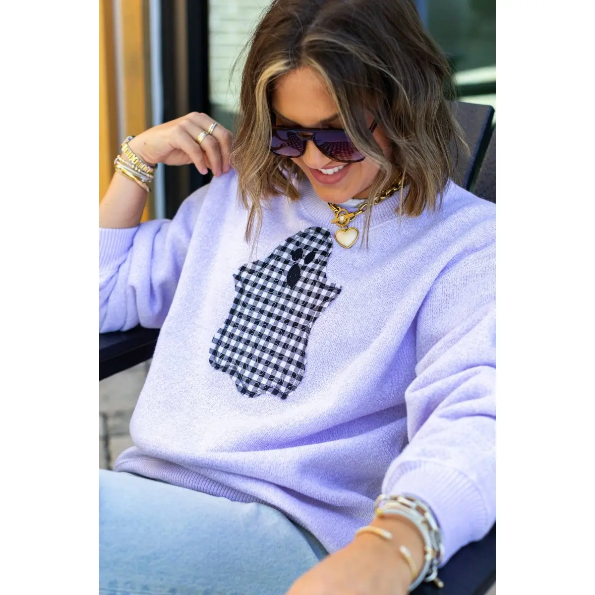'Gingham Ghost' Applique Nantucket Knit Sweater, UM X @livinwithMB