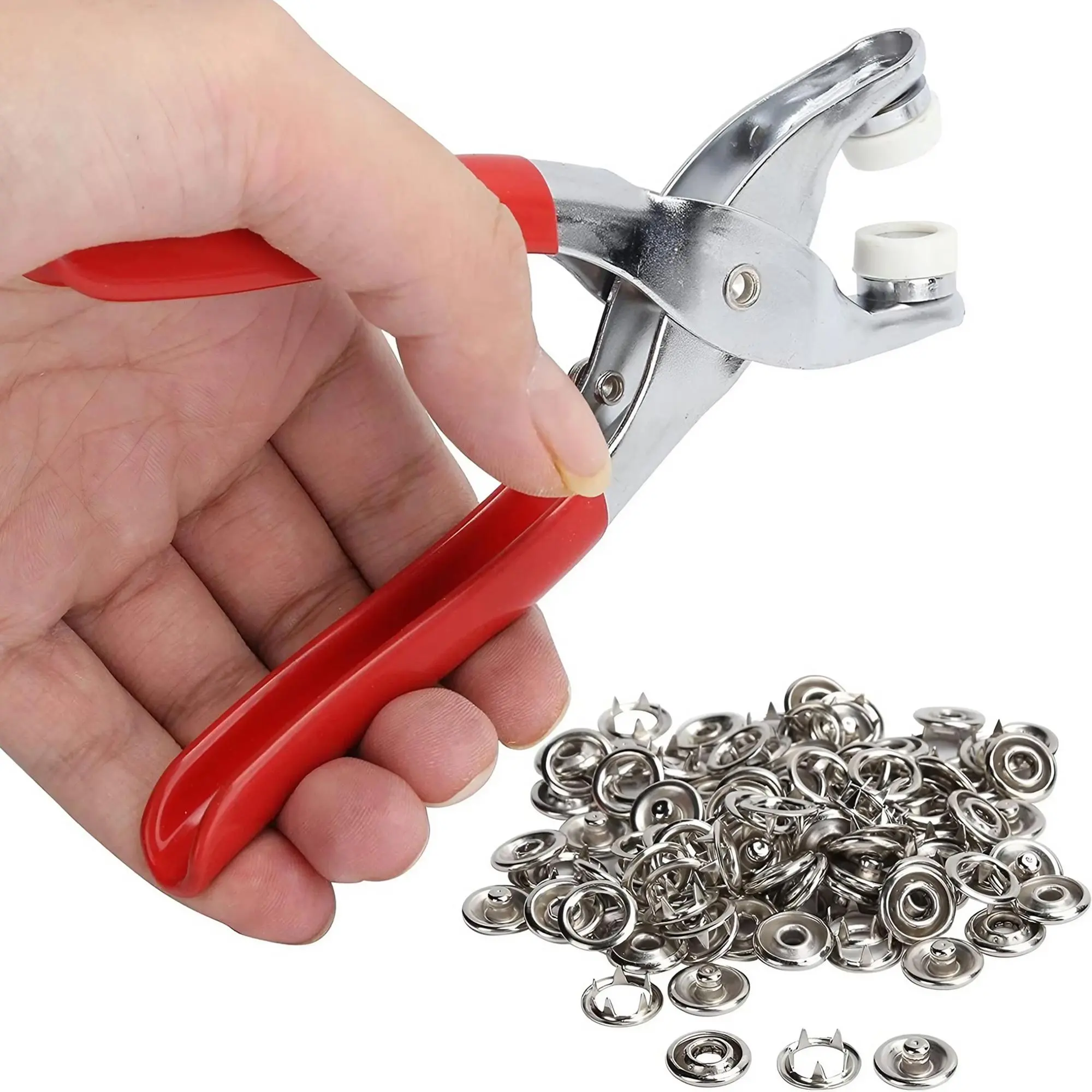 Metal Button Tool Kit, 1 Set Including 1 Count Installation Pliers & 50 Sets Snap Buttons, DIY Craft Accessories for Clothes, Jeans, Handbag, Sewing Supplies Crafts, Crafting Sewing Tools