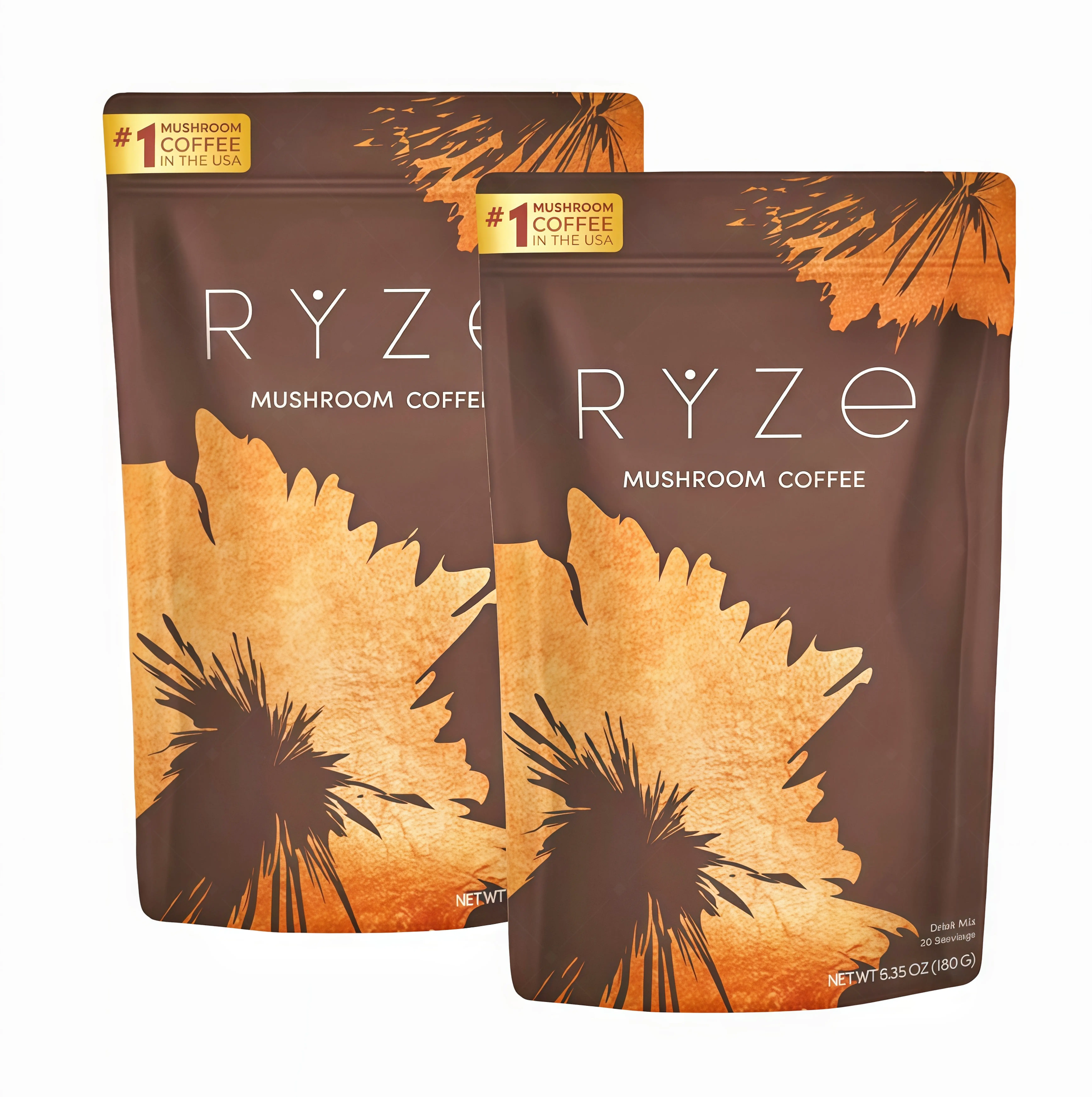 2 Pack RYZE Mushroom Coffee USDA Organic with 6 Adaptogenic Mushrooms and MCT Oil YD USA Grown Instant Coffee for Better Energy, Focus, Digestion, Immunity with Turkey Tail, Shitake, Lion's Mane, 30 Servings Vitamin