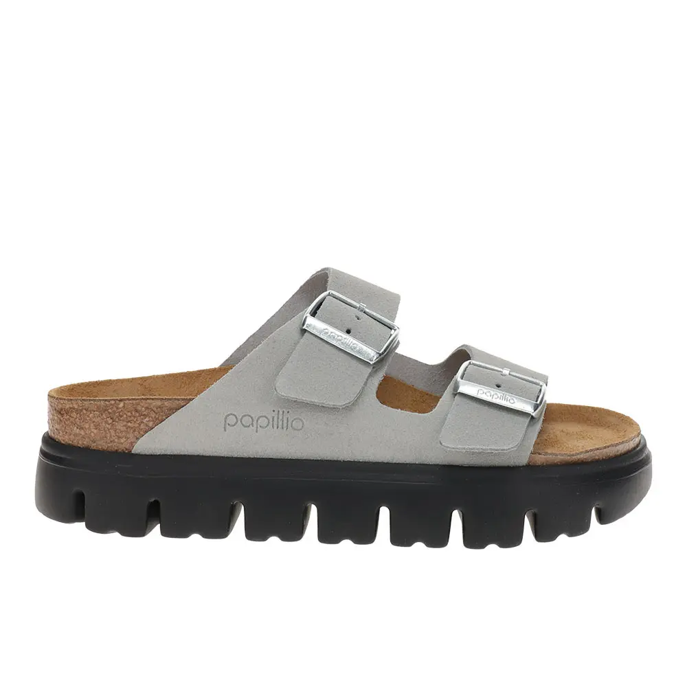 BIRKENSTOCK Womens Arizona Chunky Suede Leather Casual Sandals Casual Low Heel 1-2" - Grey