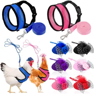 8 Pieces Chicken Harness and Leash for Hens Chicken Hat Adjustable Duck Harness and Leash Hat with Elastic Chin Strap for Hens Duck Goose Parrot Small Pets Accessories