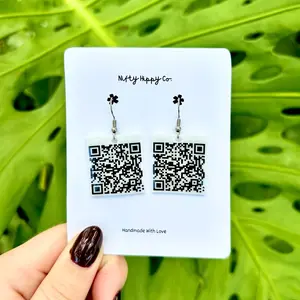 Rickroll QR Code Dangle Earrings | Gen Z Funny Creative Meme Jewelry | Black and White Charms