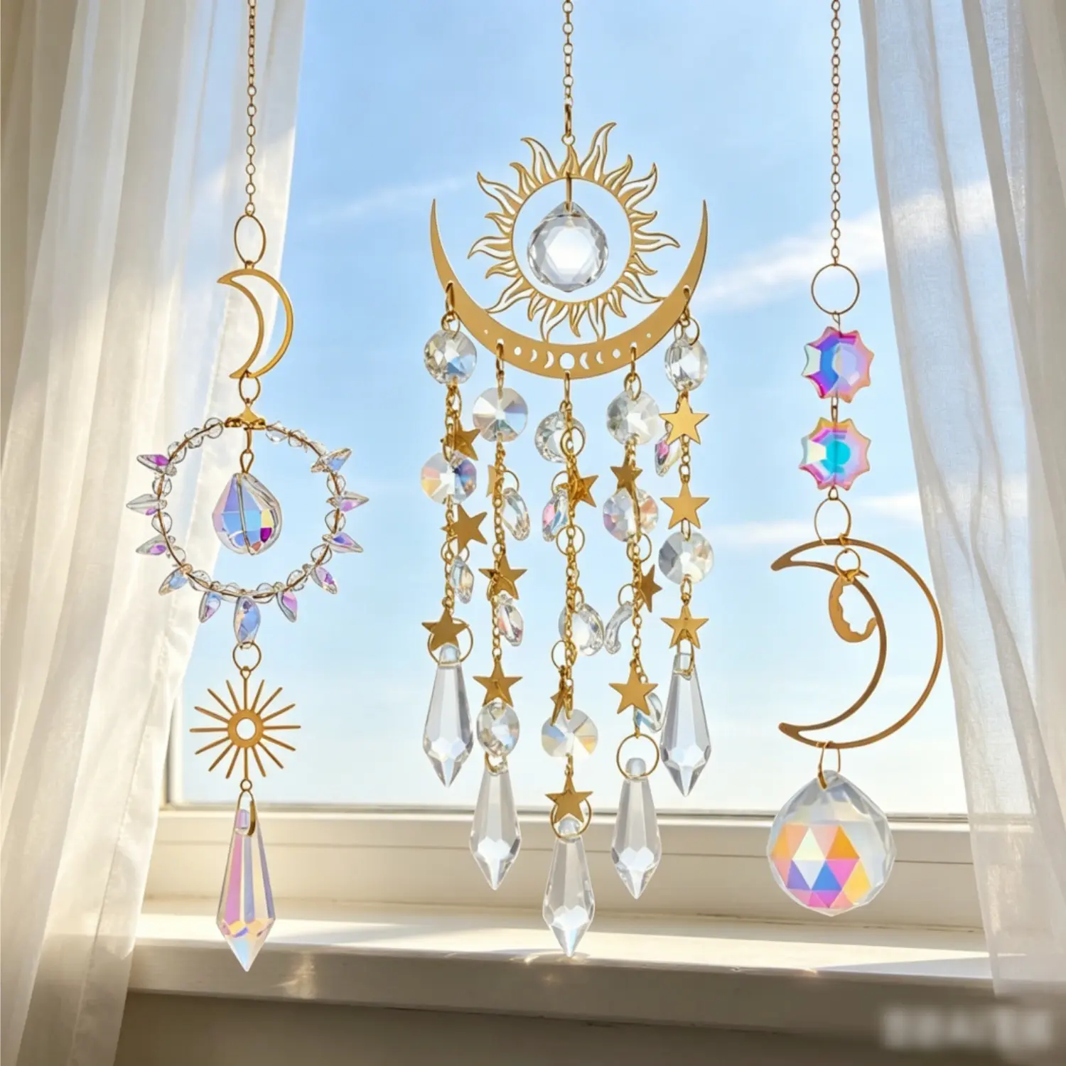 3Pcs Crystal Suncatcher, Suncatchers for Windows Hanging Indoor Outdoor Prism Rainbow Maker Home Garden Decor for Thanks Giving Valentines's and Mother's Day - Home Improvement.