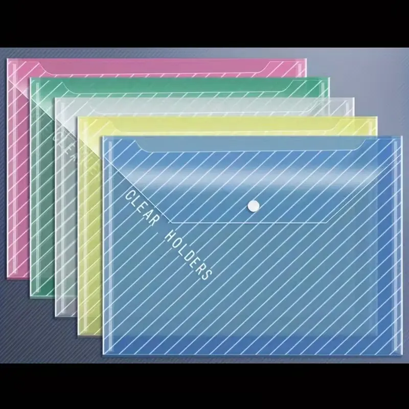 15 Random Color Transparent Folding File Bags, Used for A4, Plastic Student Folders, Suitable for Office File Storage, Study Material Storage, and File Organization