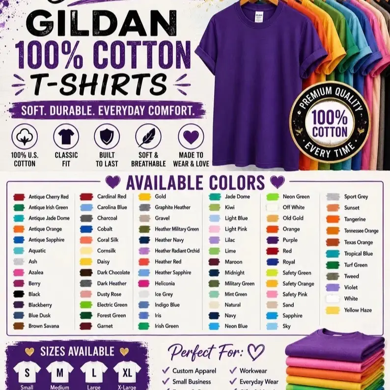 Gildan 5000 100% Cotton  T-shirts - Durable, Breathable Everyday Casual Tops for Men, Women