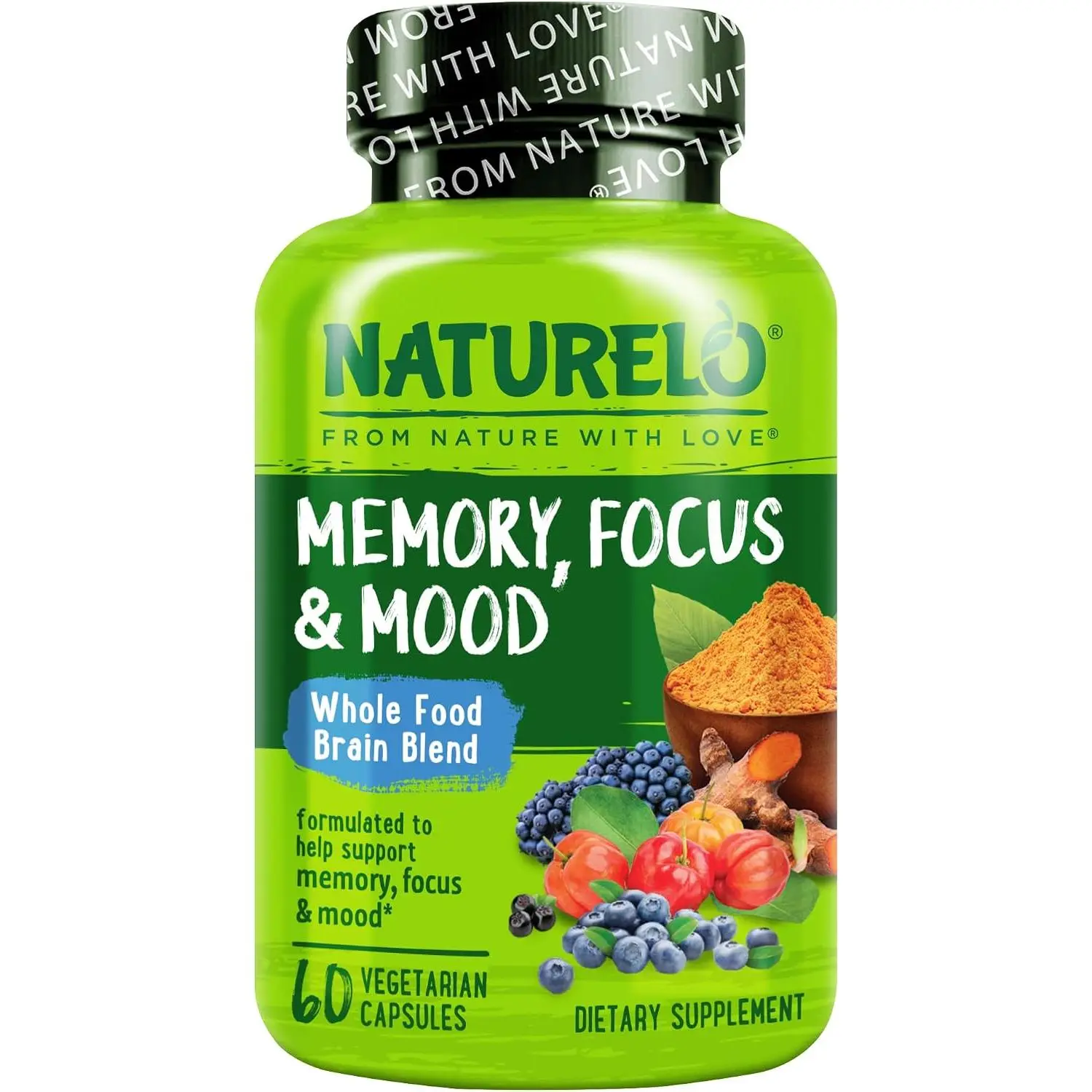 Whole Food Brain Supplement for Focus Support, 60 Capsules | Memory and focus supplements, for adults, vegetarian capsules, cognitive health supplement, high potency Aronia berry extract