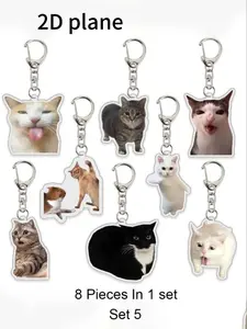 Acrylic Pet Keychain Set, Keychain For Bags, Customizable Cat Photo Pendants, School Bag Accessory, Lightweight Durable, Cute Style, Multi-Scene Use