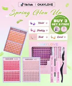 OKAYLOVE Colorful Lash Clusters Kit Frost|Violet|Pinkfy|Coral Lash Extension Kit with Long-lasting Lash Bond and Seal,Tweezers and Remover for DIY Eyelash at Home for  Party for Festival Girl Gifts