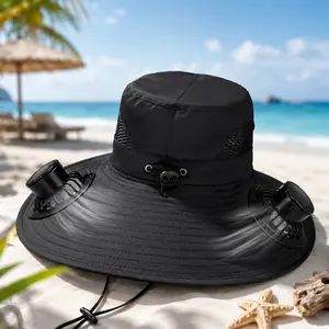 Unisex Solar-Powered Fan Hat, UV resistant outdoor wide brimmed fisherman's cap, with 180 ° adjustable fan, UPF50, USB and solar power supply, suitable for beach, camping, outdoor, fishing。Dual-Power Outdoor Fan Hat