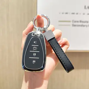 for Chevy Key Fob Cover with Leather Lanyard, Car Key Fob Case Compatible with Chevrolet 2016-2021 Chevy Equinox Malibu Camaro Cruze Blazer Smart Key Protector Holder