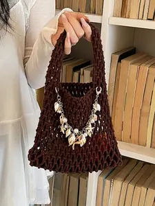 New stylish simple and casual bucket bag, leisure woven net bag beach holiday hollow-out handbag