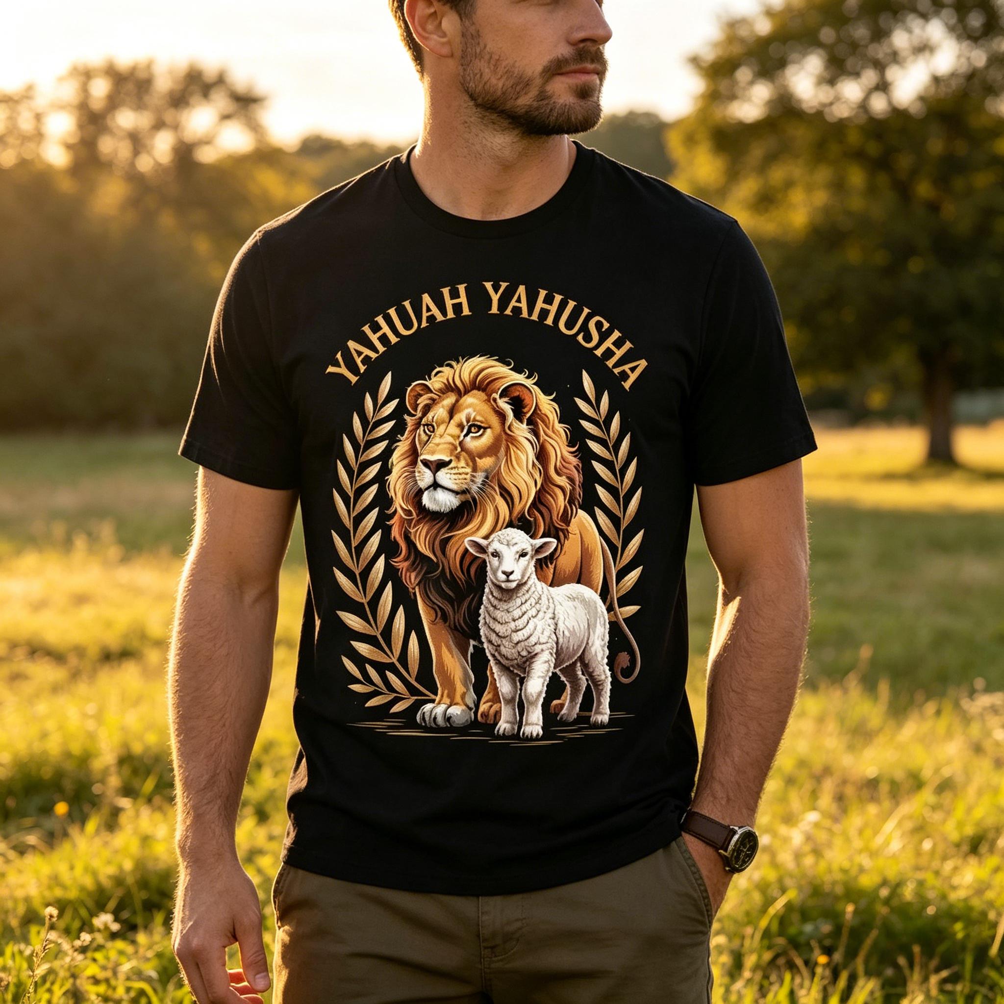 Lion Of Judah And Lamb Yahuah Yahusha T-Shirt - 100% Cotton (added), Soft Comfortable, Trendy Faith-Inspired Style, Machine Washable, Perfect for Daily Wear & Gift for Believers
