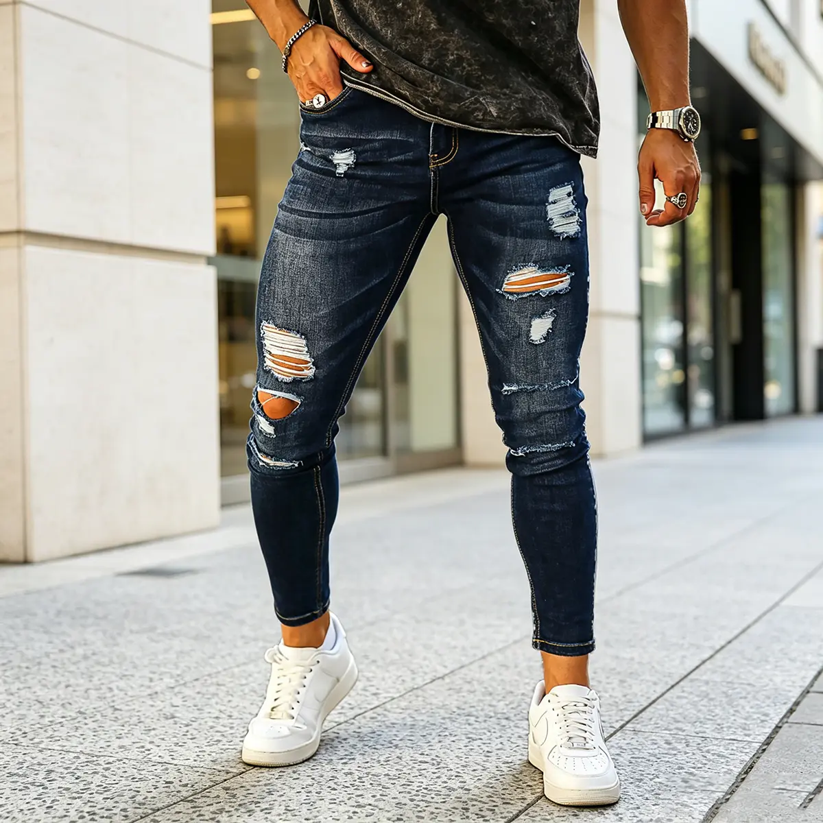 GINGTTO Men's Ripped Jeans Slim Fit Skinny Stretch Jeans Pants Streetwear Pocket