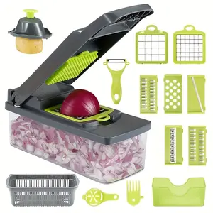 14/16pcs Set, Ultimate Multifunctional Vegetable & Fruit Chopper - Effortless Slicing, Grating, Peeling & Mincing with Safe Guard, BPA-Free Container, Perfect for Kitchen & Dorm Organization