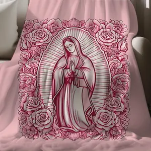 1 Piece Cozy Pink Virgin Mary Blanket-Super Soft Velvet with Floral Pattern, Perfect Gift for Mom, Grandma, Birthday and Valentine's Day, Perfect for Sofa, Bed, Travel and Living Room, multifunctional Blanket | Floral Blanket |   Plush Texture,Meditation