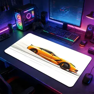 Yellow Sports Car Racing Drift Automotive Art Large Desk Mat, XXL Extended Gaming Mouse Pad,Non-Slip Rubber Base with Stitched Lock Edge, Washable Desktop Pad for Home Office Gaming Setup, Ideal Gift for Car Enthusiasts & Motorsport Fans