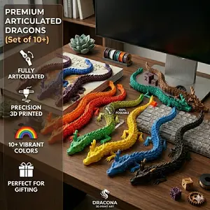 10 pieces of 3D-printed movable joint dragons with random colors. Flexible joint dragons. Collectible figurines suitable for various holiday gifts, desktop decorations, and gifts.