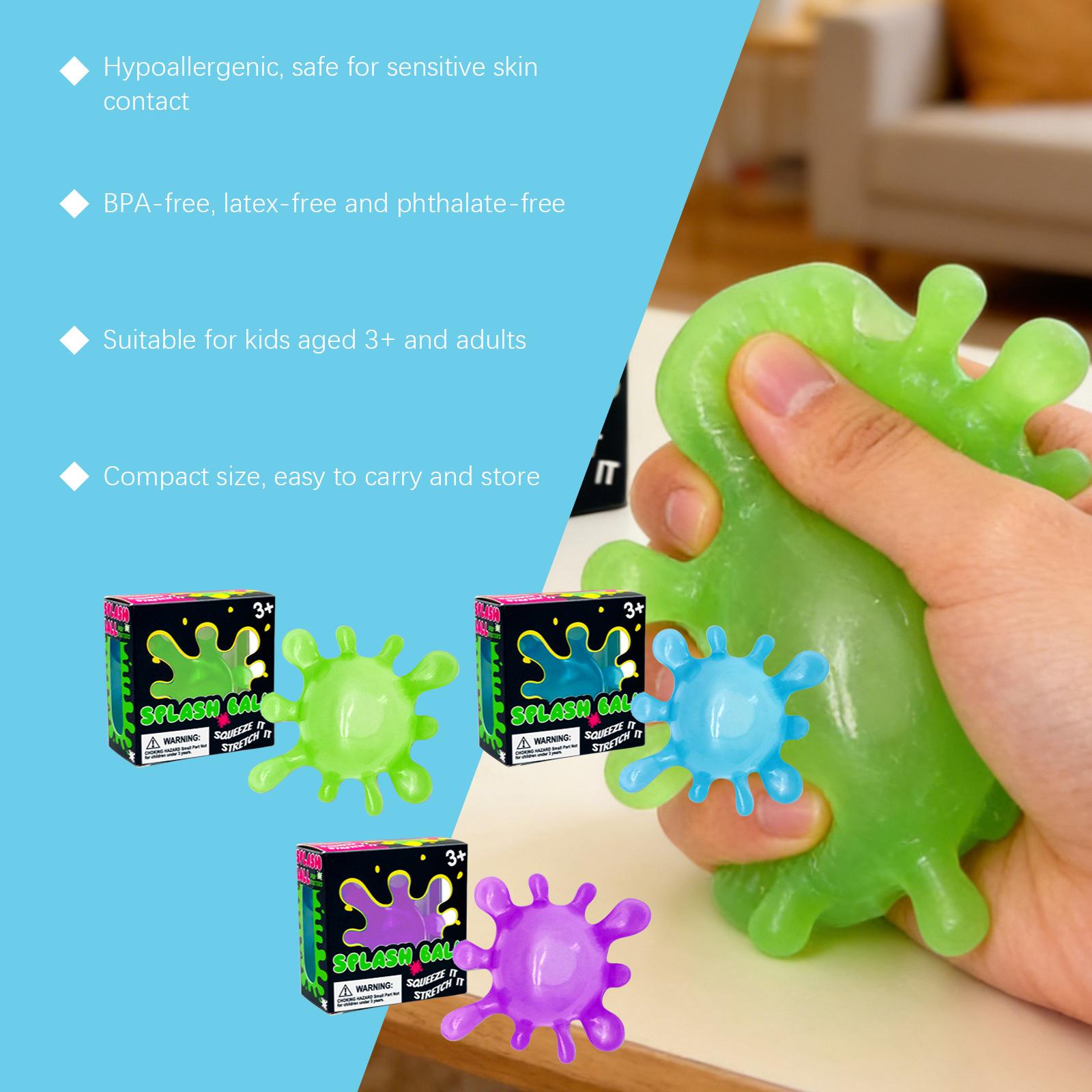 Stretchable squeeze Splash Ball toy for stress relief, blue water drop sensory fidget toys for kids and adults, squishy splat ball toy for anxiety relief, cool office desk toys, birthday party favors, stocking stuffers, sensory classroom prizes