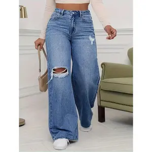 Women’s mid-rise drawstring elastic flare pants; wide-leg jeans; women’s elastic-waist flare pants; men’s straight tube loose denim pants; women’s loose non-roll fashionable jeans