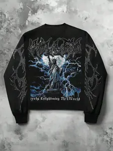 Men's Casual Letter Sculpture Print Round Neck Sweatshirt, Gothic Pattern Long Sleeve Shirt, Comfortible Spring & Fall Fashion, Casual Streetwear Looks