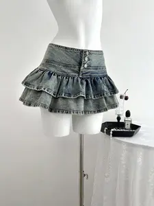 Women's High Waist Mini Denim Skirt, Classic Fitted Elegant Chic Casual Summer Bottoms, Clean No Ripped Daily Short Skirt, Basic Frayed Hem